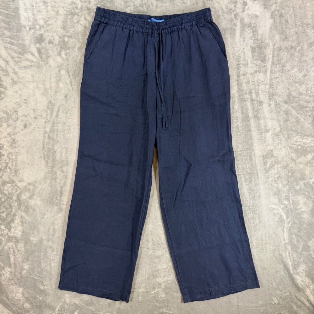 J.McLaughlin Linen Wide Leg Drawstring Pants Women's Size L Navy Blue 100% Linen